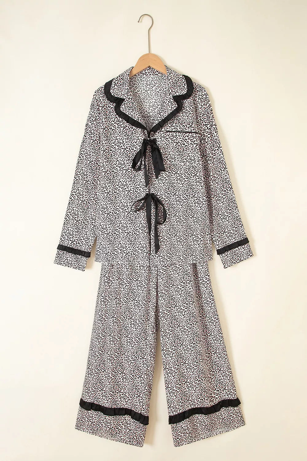 Trendsi Leopard Print Bow Knot Patchwork Long Sleeve Lounge Set -