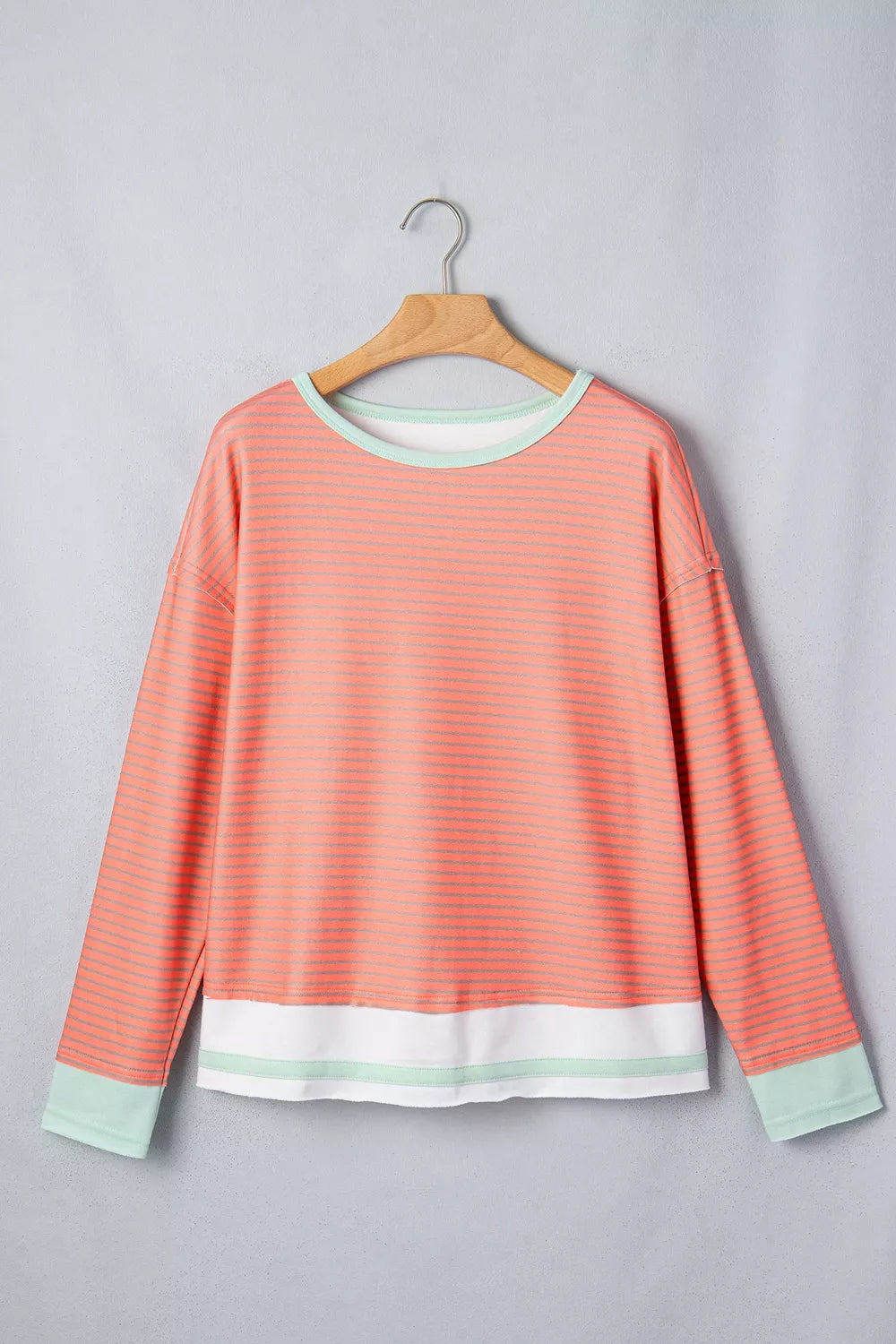 Trendsi Stripe Colorblock Detail Raw Seam Long Sleeve Tunic Top - Shirts