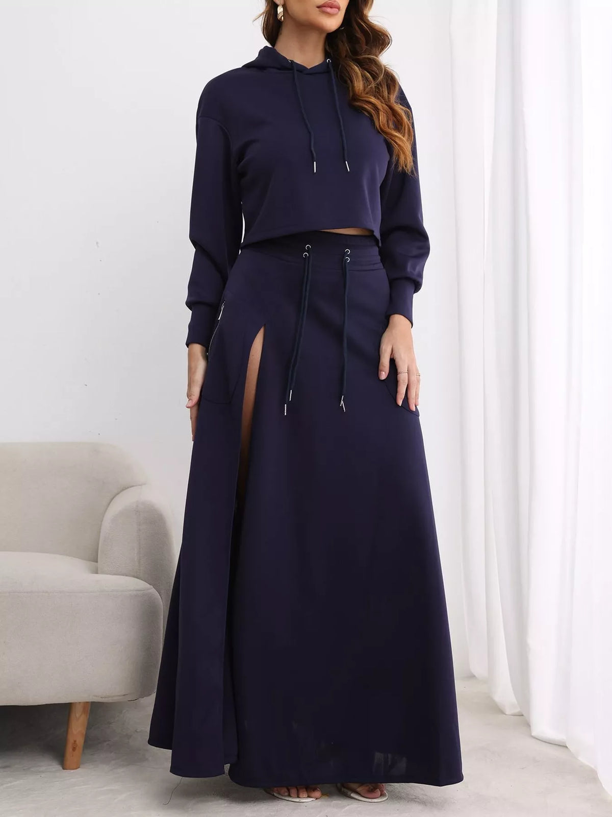 Navy hoodie and skirt set
