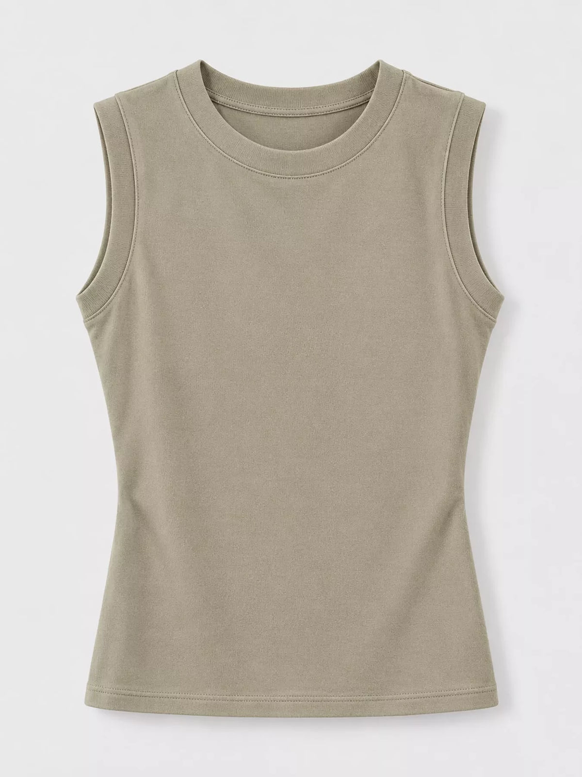 Slim-Fit Sleeveless Crew Neck Tank Top — garment front