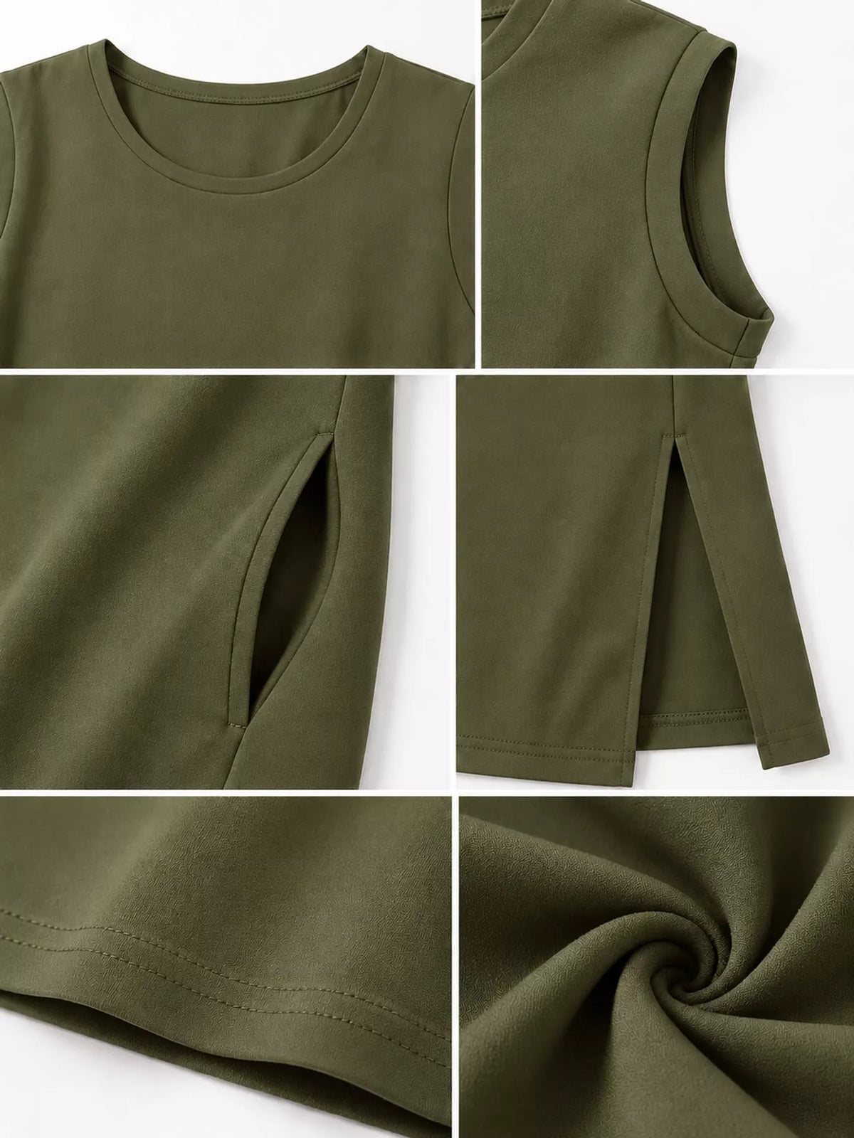 Round neck sleeveless maxi dress, construction and design details