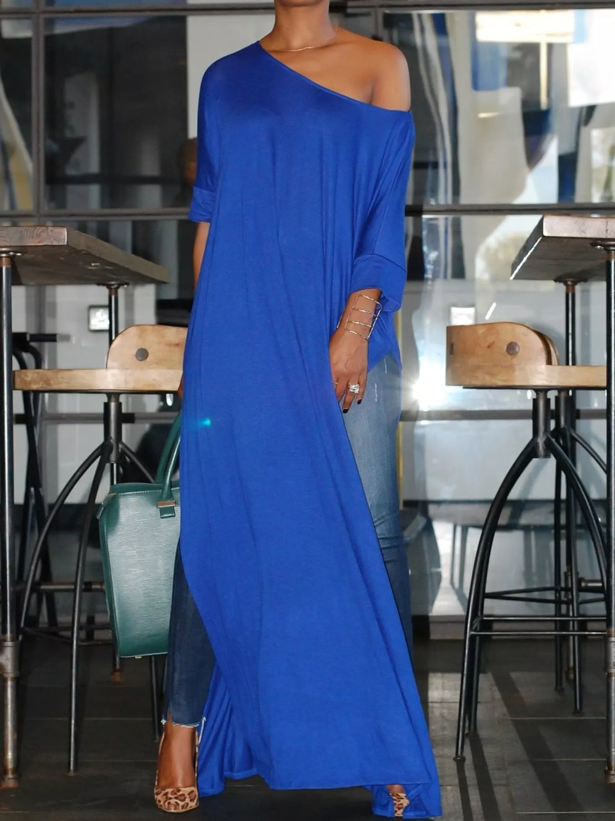 High-Slit Maxi Tunic Dress — front view