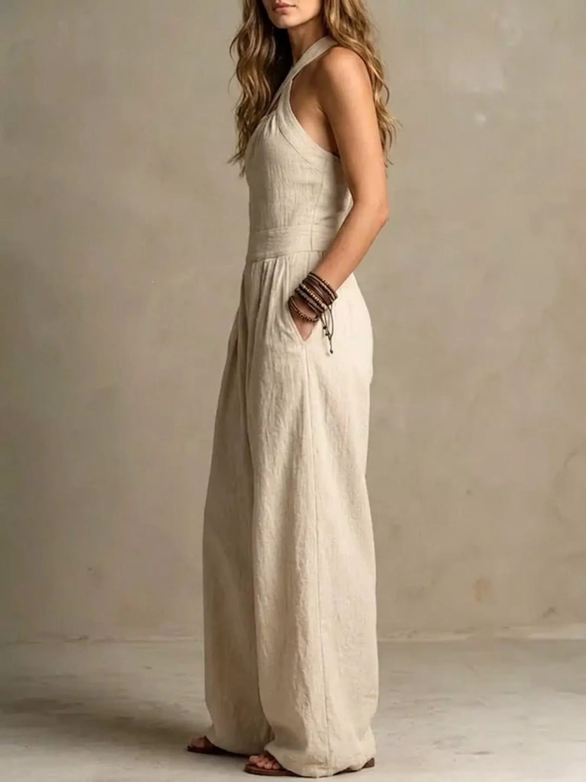 Wide-leg jumpsuit, cream side