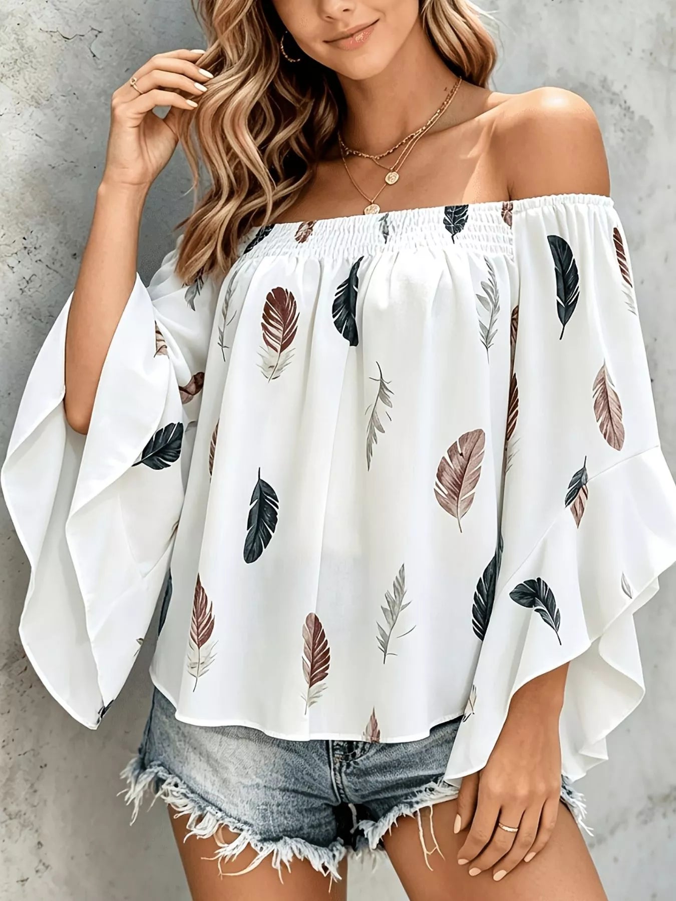 Trendsi Printed Off Shoulder Blouse -