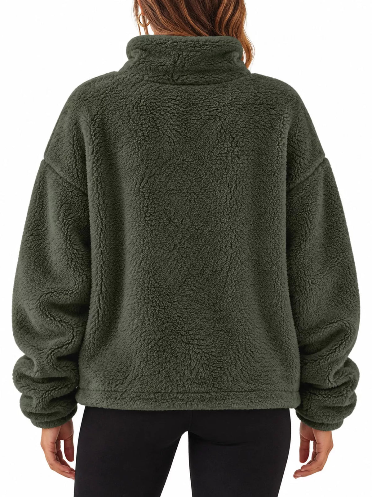 Sherpa quarter-zip sweatshirt, olive back
