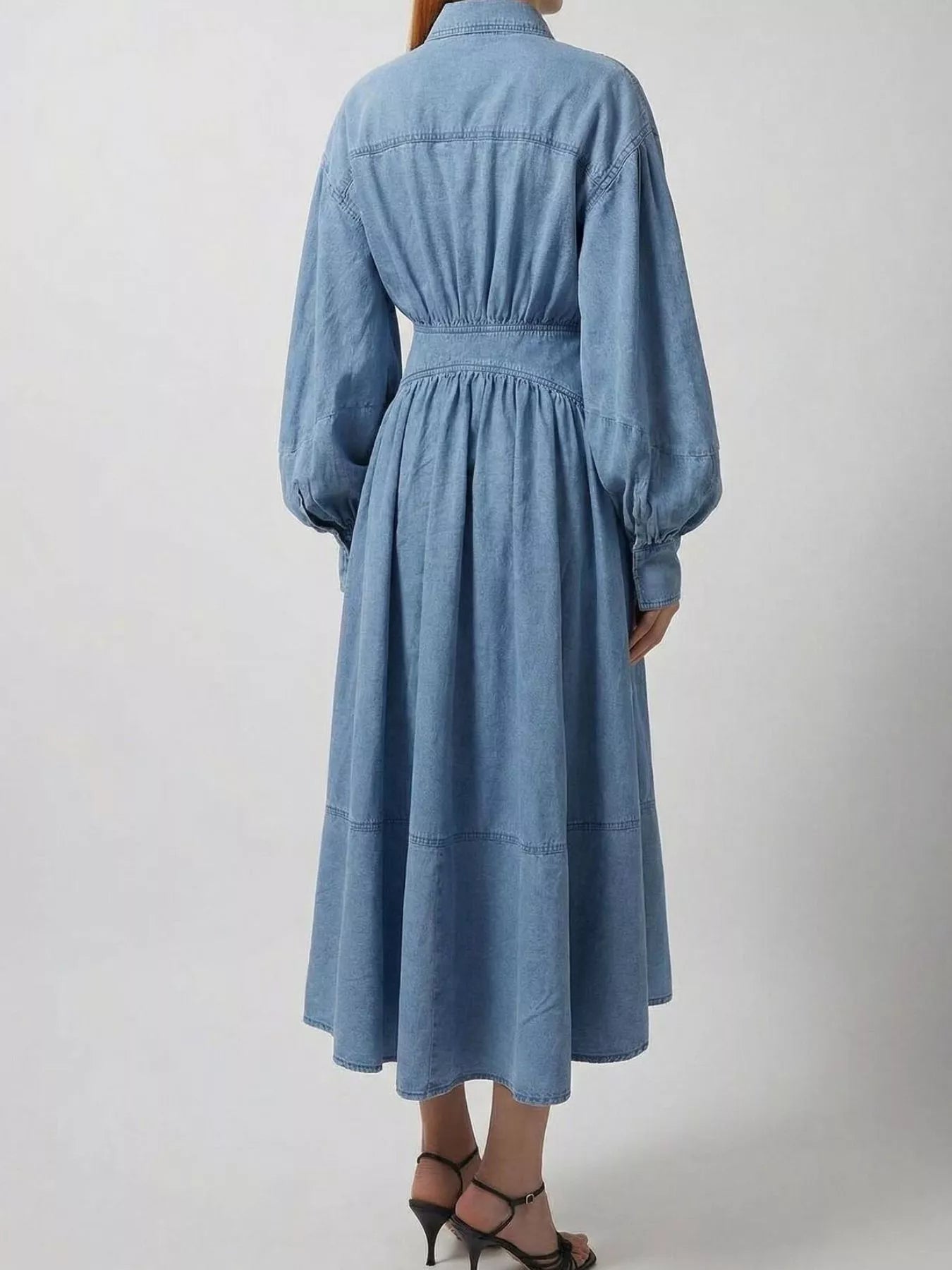 Trendsi Long Sleeve Wrap-Front Denim Dress -