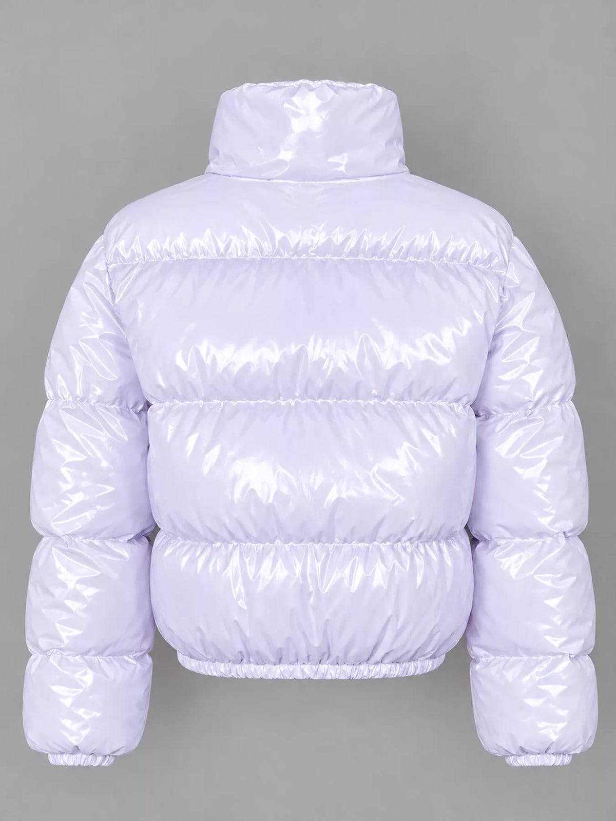 Glossy Stand-Collar Zip-Up Puffer Jacket — back view