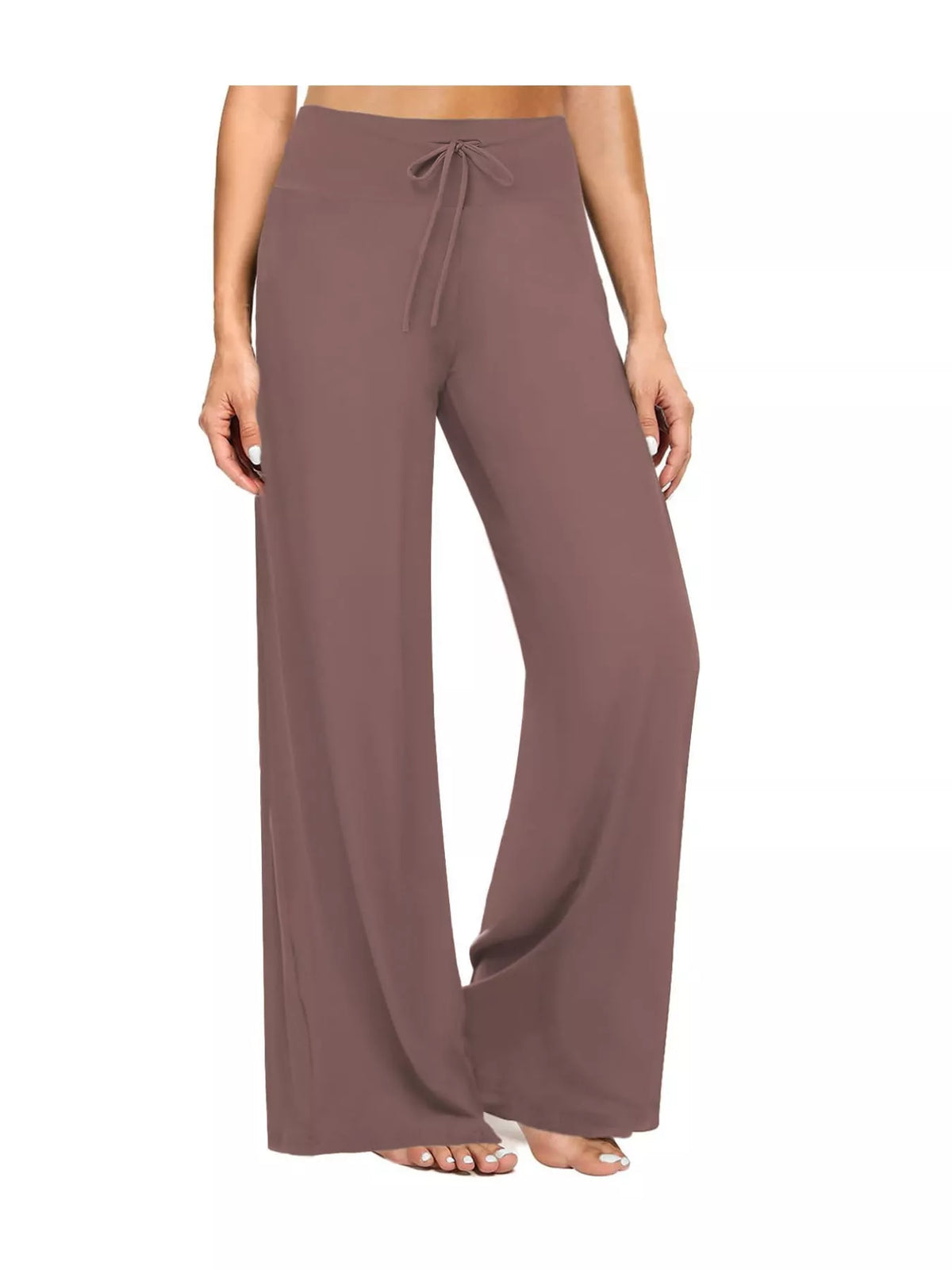 Mauve drawstring wide-leg pants — front view