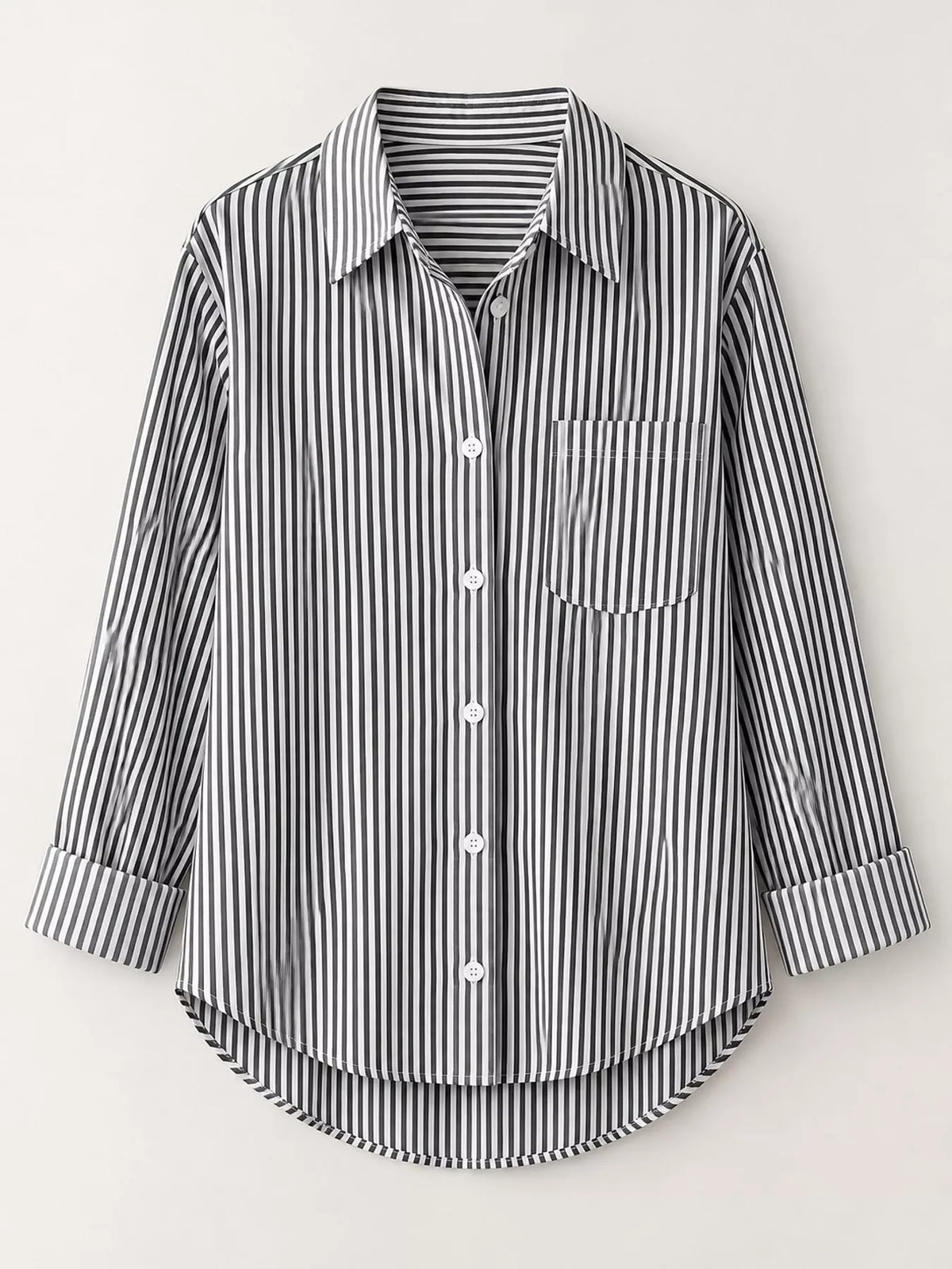 Striped long shirt, gray flat lay