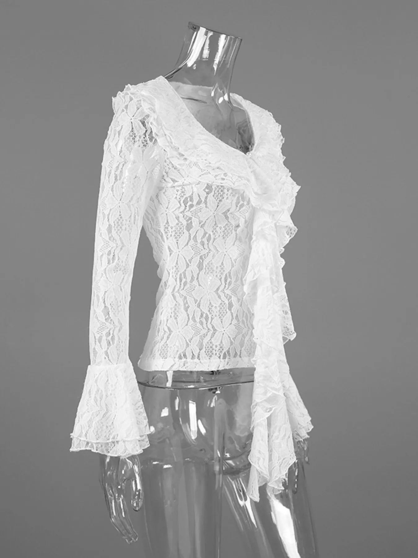 Trendsi Lace V-Neck Flare Sleeve Blouse -