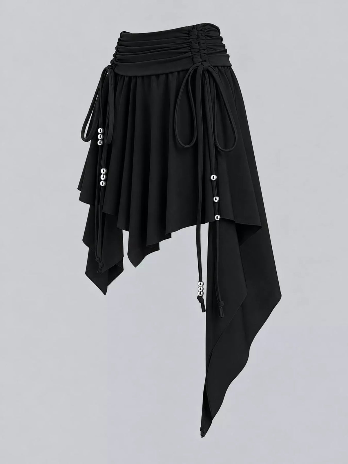 Ruched Asymmetrical Drawstring Mini Skirt in black