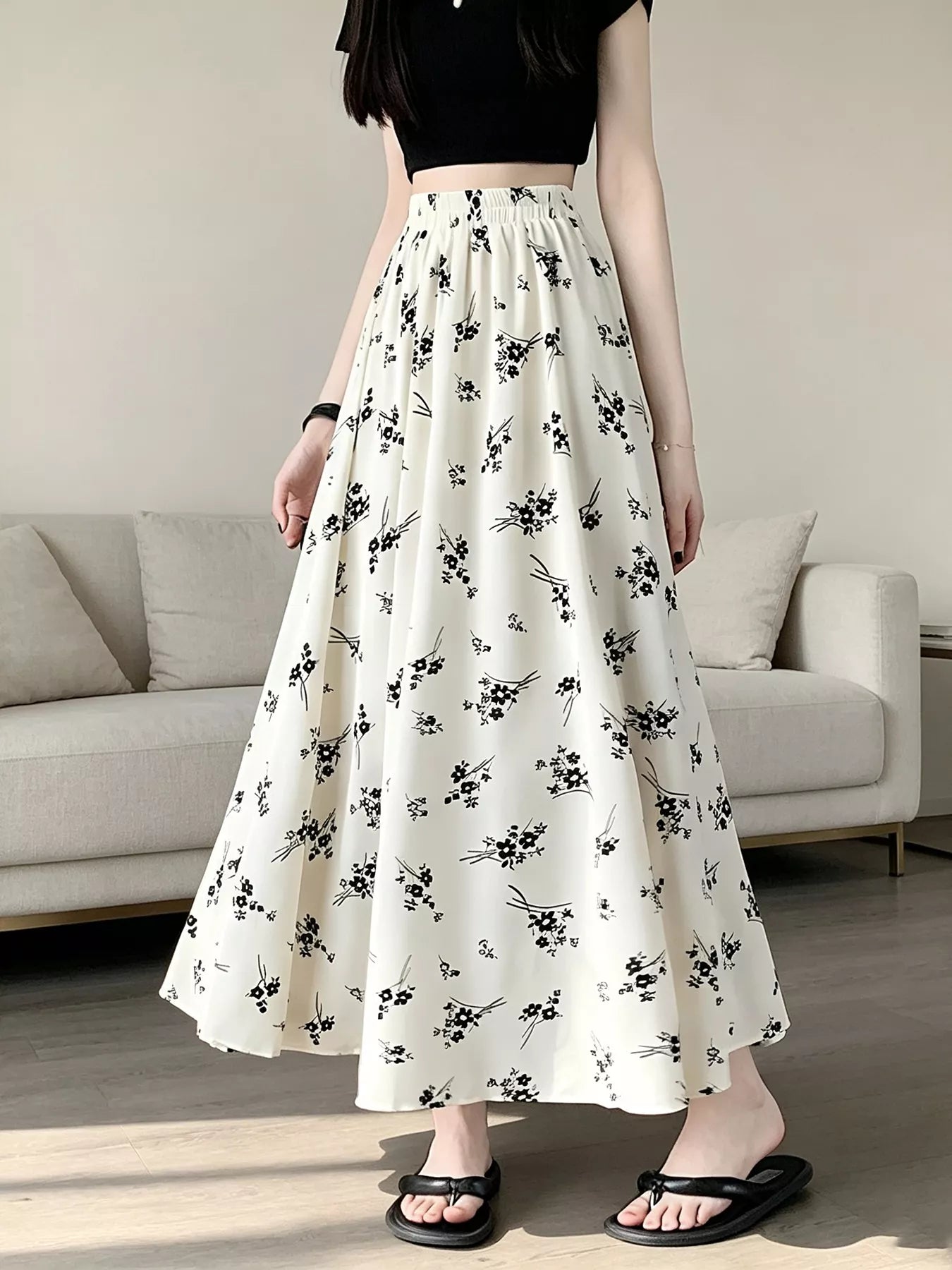 Trendsi Floral Print A-Line Skirt -