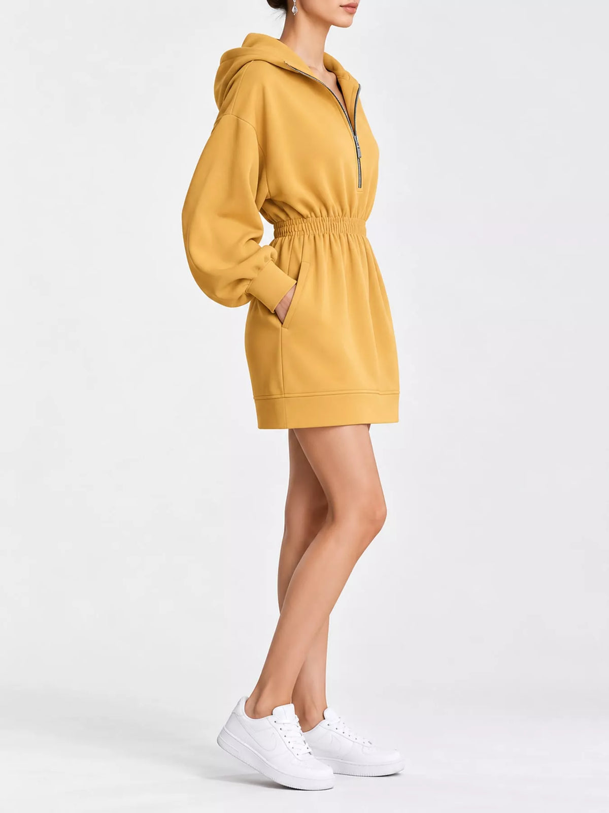 Half-Zip Hooded Sweatshirt Dress — side view