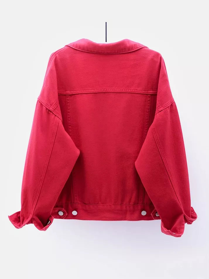 Button-Down Classic Cropped Denim Jacket — garment back