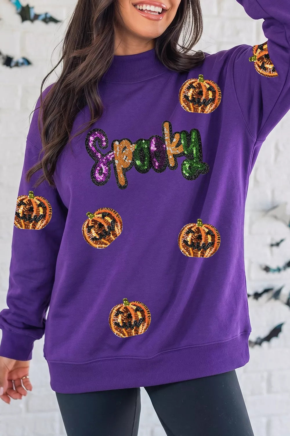 Trendsi Sequin Pumpkin Spooky Halloween Sweatshirt -