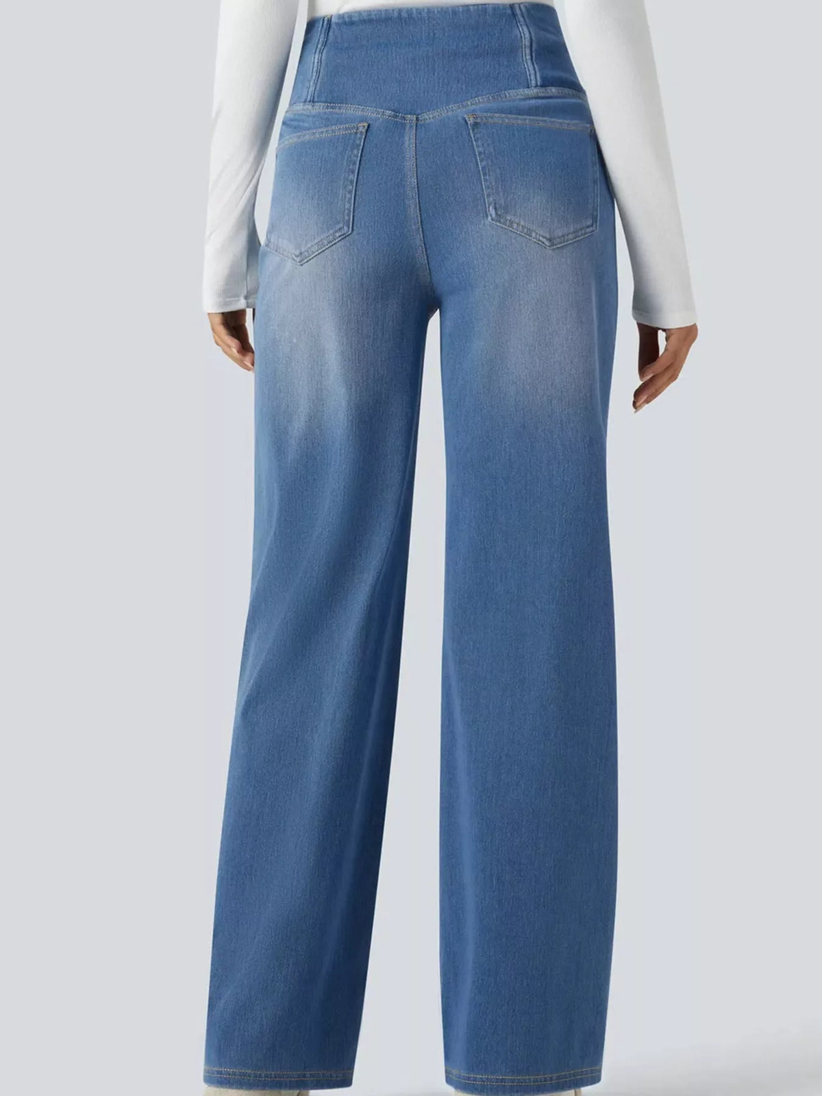High-Waisted Crossover Straight-Leg Jeans, back view