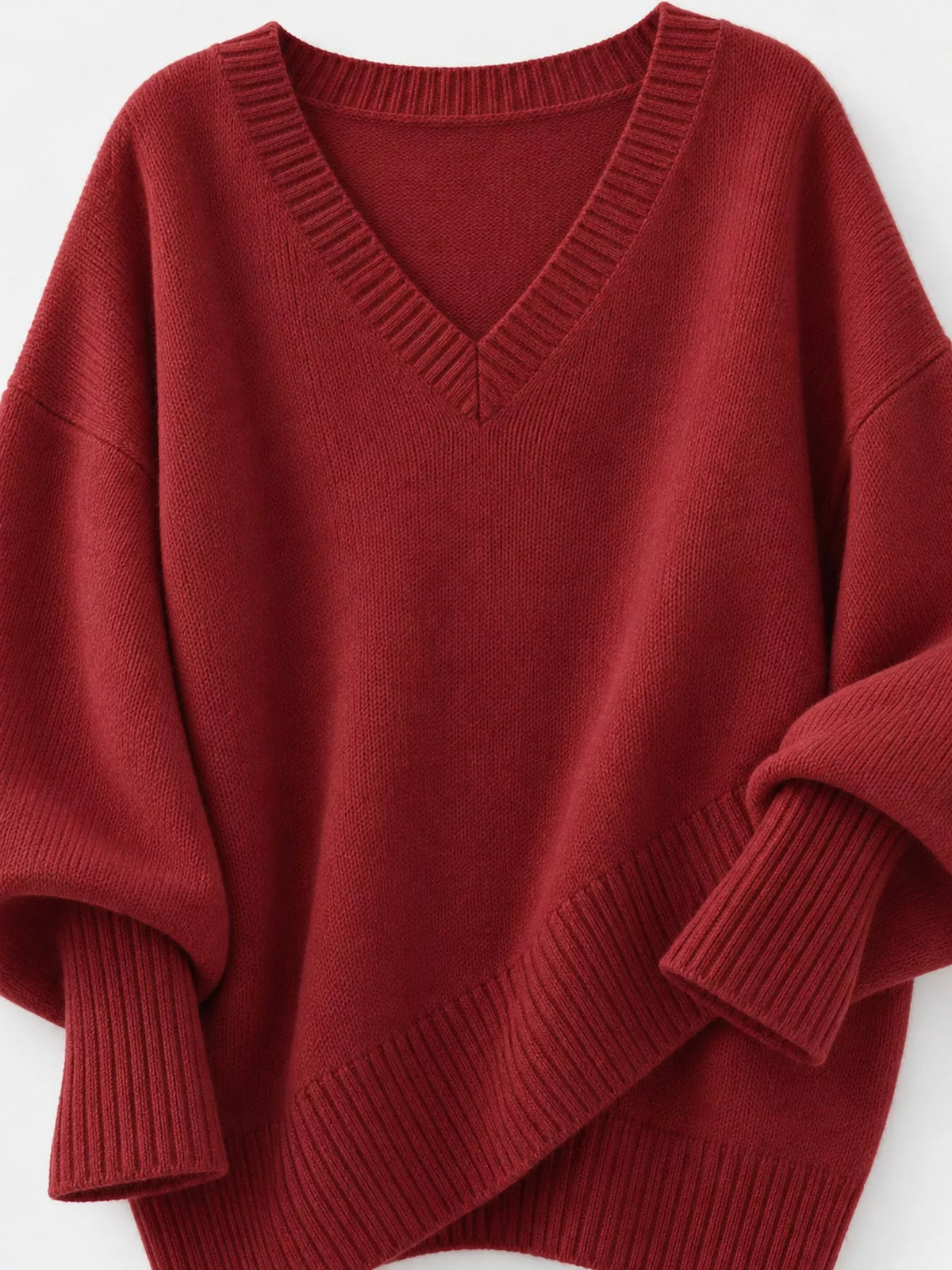 Batwing sweater, red knit detail