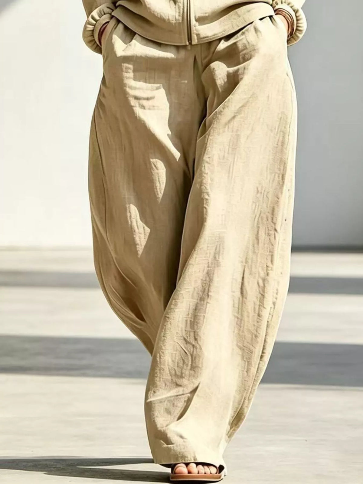 Jacket and pants set, beige pants detail