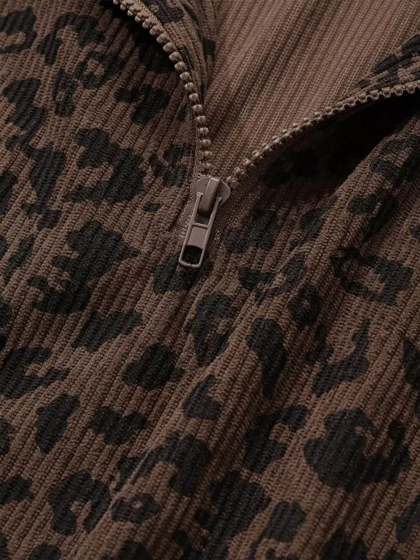 Trendsi Leopard Print Quarter-Zip Sweatshirt -