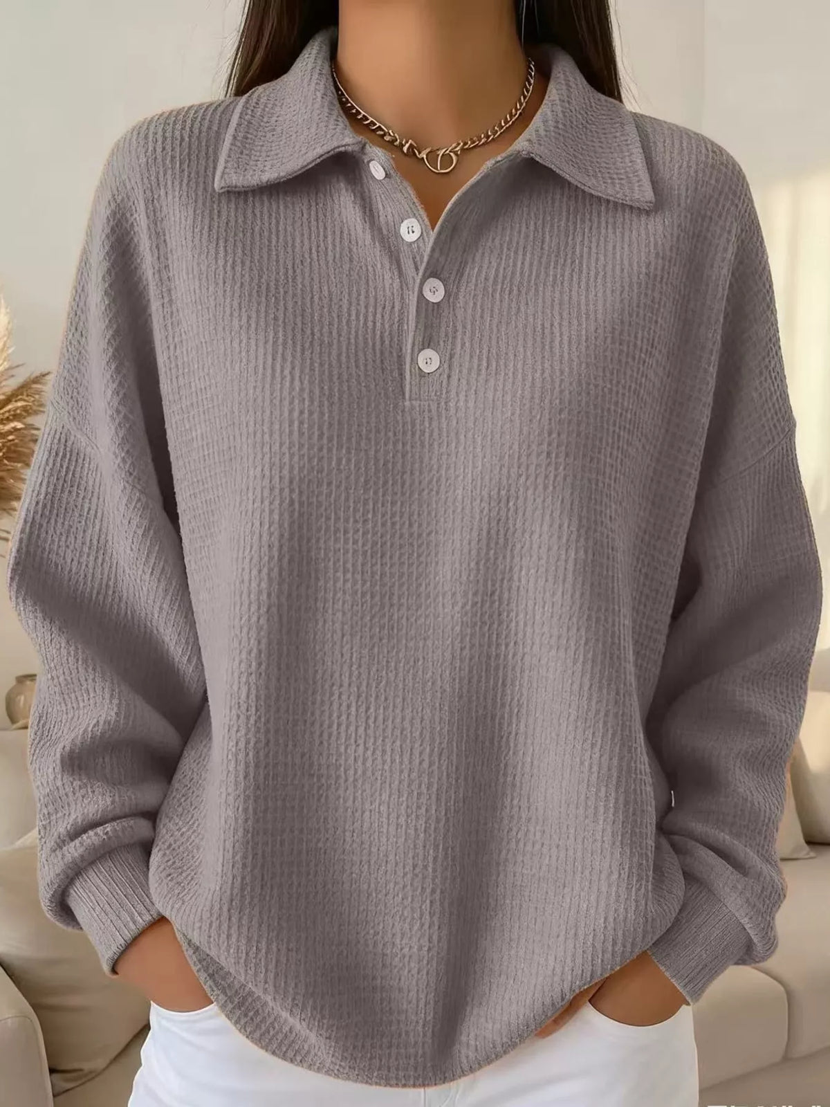 Waffle Knit Quarter-Button Polo T-Shirt — front view