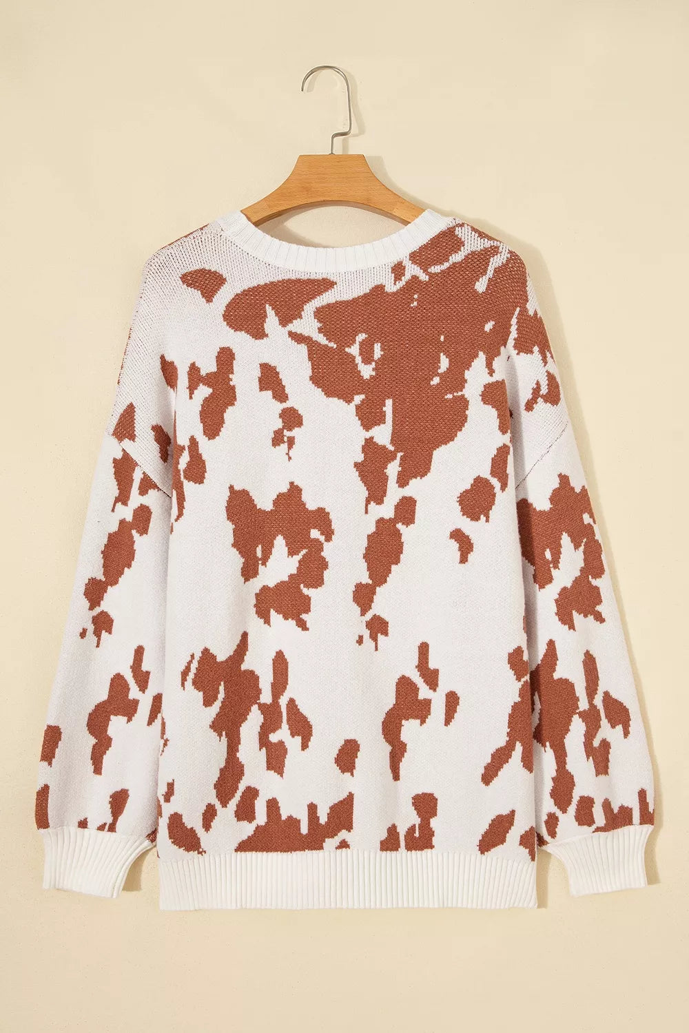 Trendsi Abstract Print Drop Shoulder Long Sleeve Round Neck Sweater -