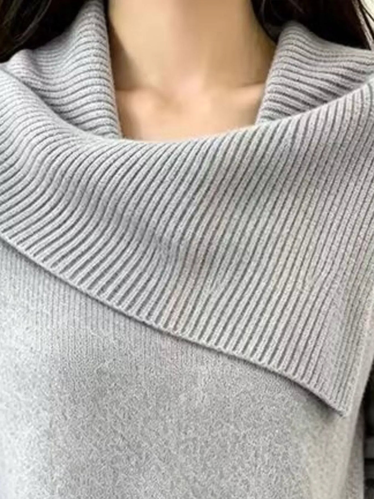 Trendsi Full Size Asymmetric Ribbed Collar Sweater Plus Size -