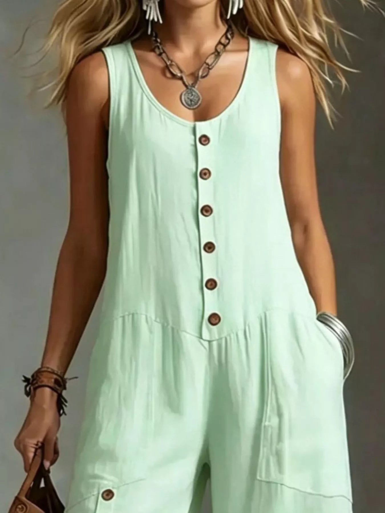 Trendsi Full Size Sleeveless Button-Down Wide-Leg Jumpsuit Plus Size -