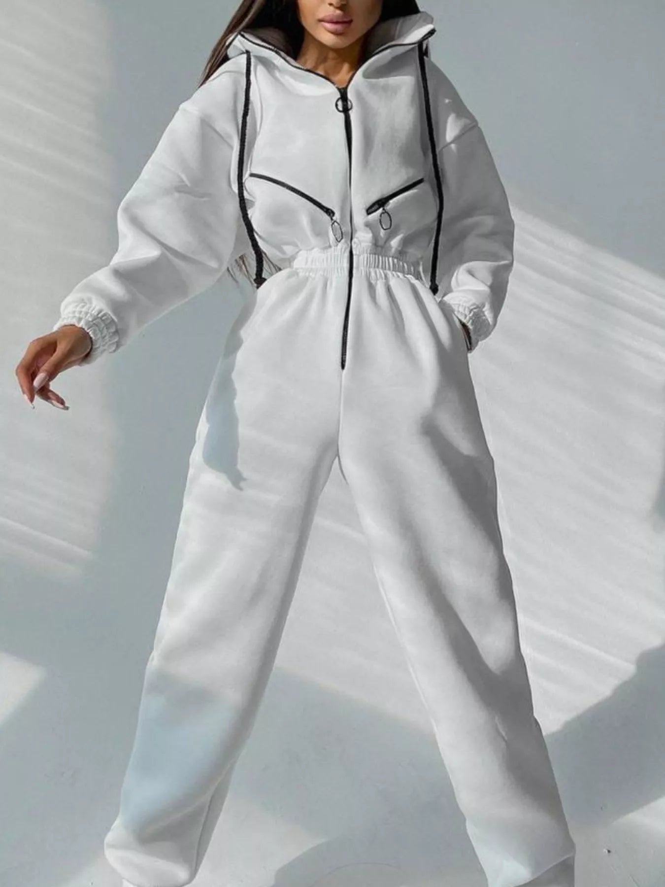Trendsi Zip Front Dropped Shoulder Jumpsuit -