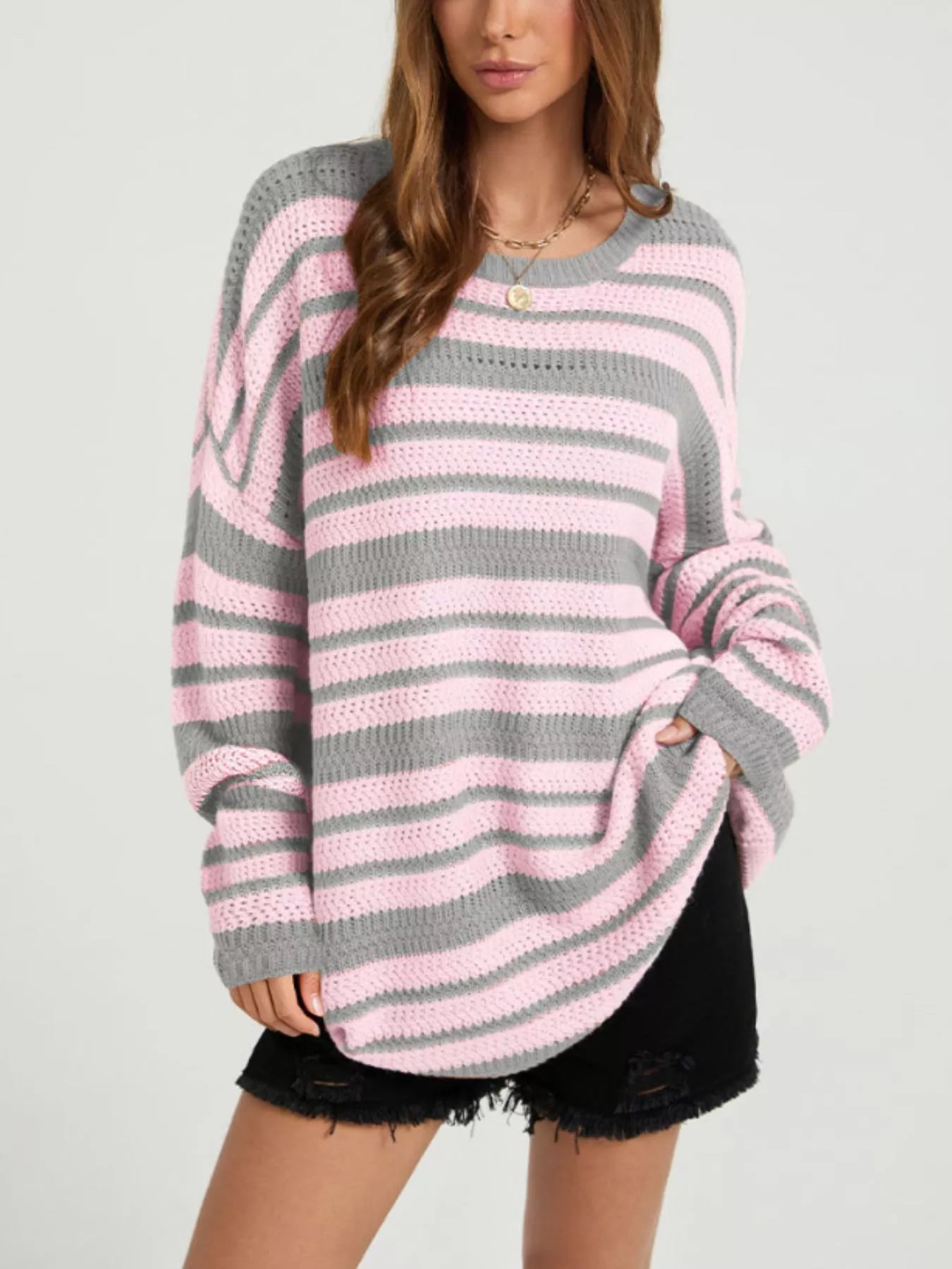 Trendsi Striped Drop Shoulder Sweater -