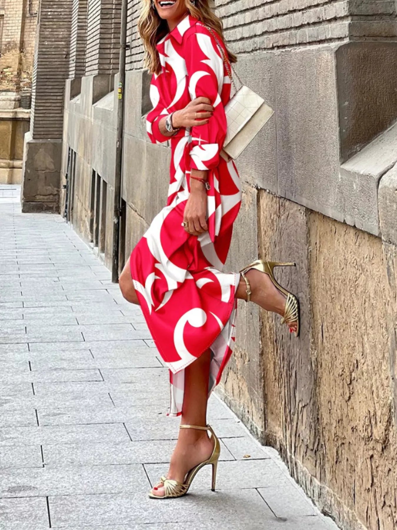 Trendsi Abstract Print Wrap Midi Dress -