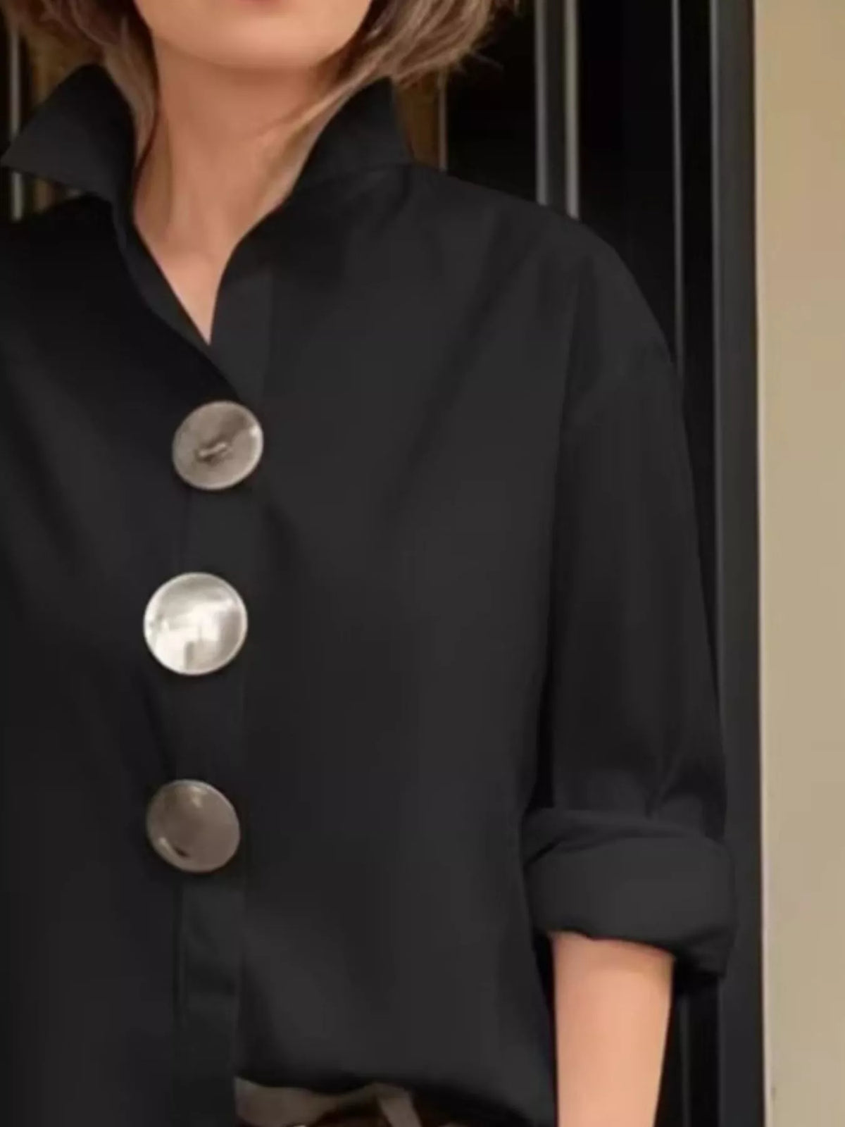 Trendsi Full Size Oversized Metal Button Long Sleeve Shirt Plus Size -