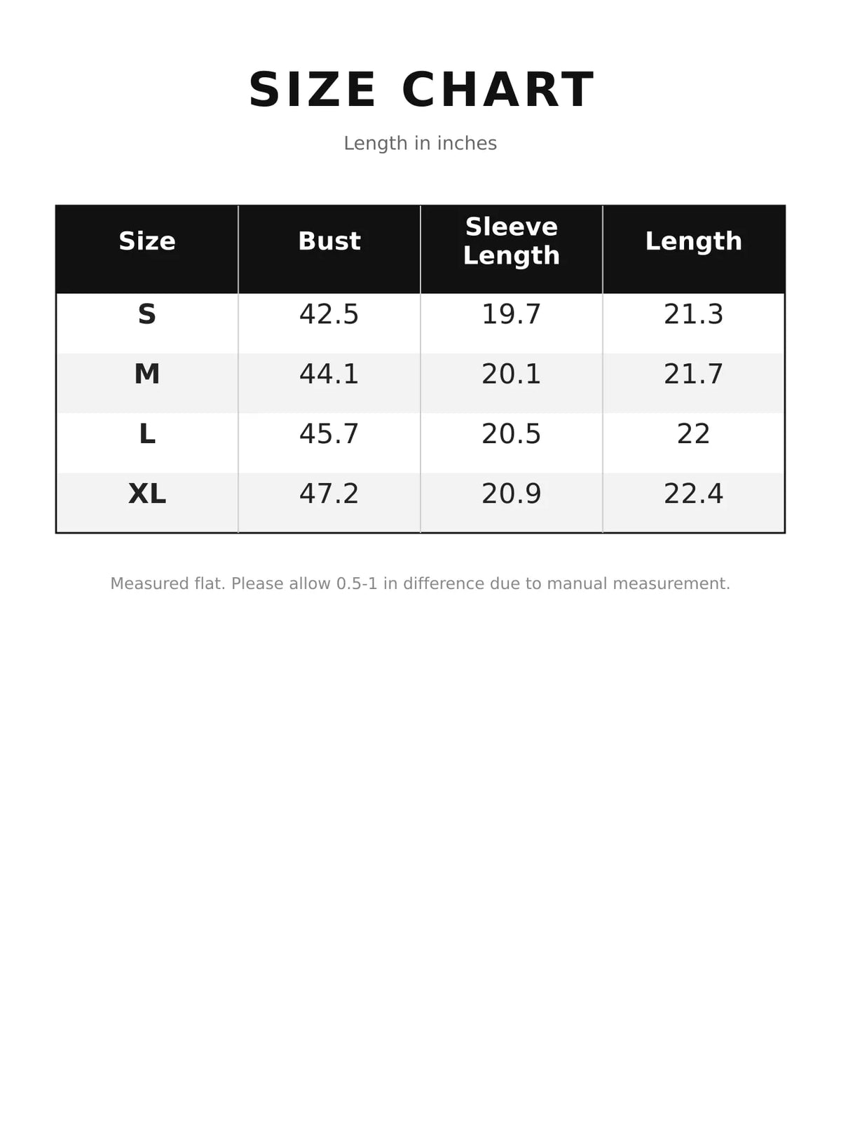Button-Up Dropped Shoulder Denim Jacket — size and measurement chart