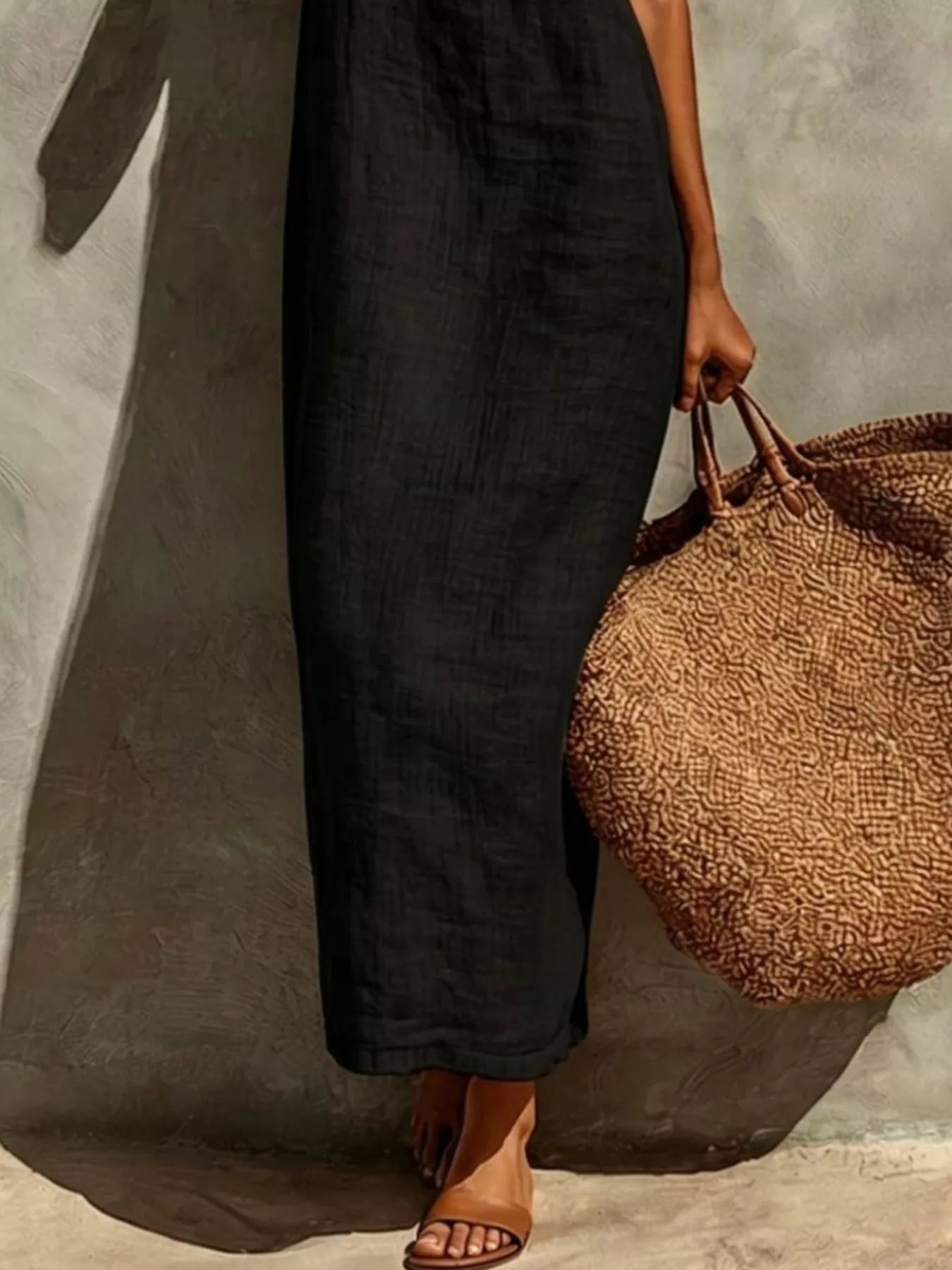 Trendsi Sleeveless Linen Casual Maxi Dress -