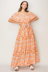 Trendsi HYFVE Floral Off-Shoulder Tie Front Maxi Dress -