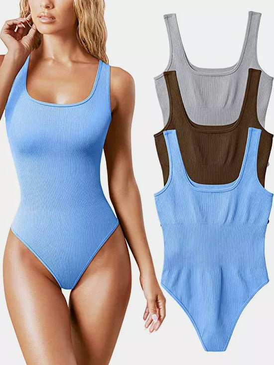 Ribbed bodysuit, light blue front with color options