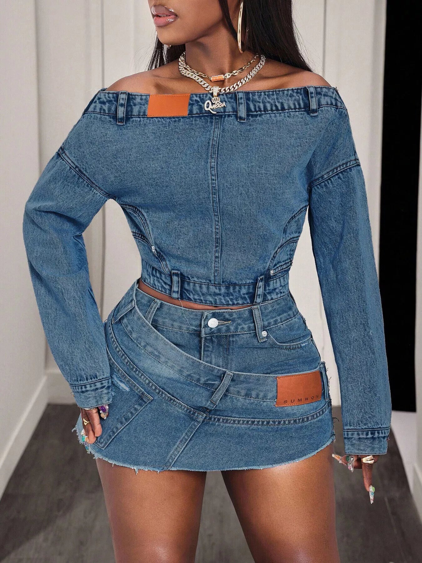 Trendsi Off-Shoulder Long Sleeve Denim Top -
