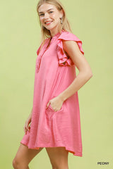 Trendsi Umgee Ruffle Sleeve Henley Shift Dress -