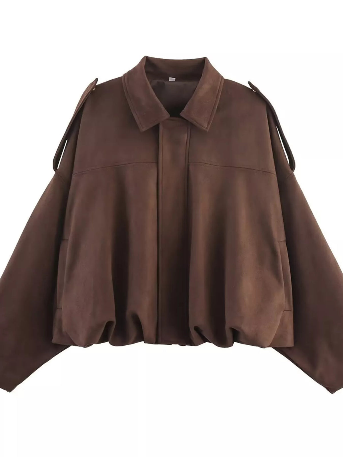 Cropped zip jacket, brown flat front