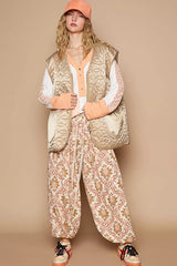 Trendsi POL Front Zipper Floral Pattern Quilted Vest Coat with Front Pockets -