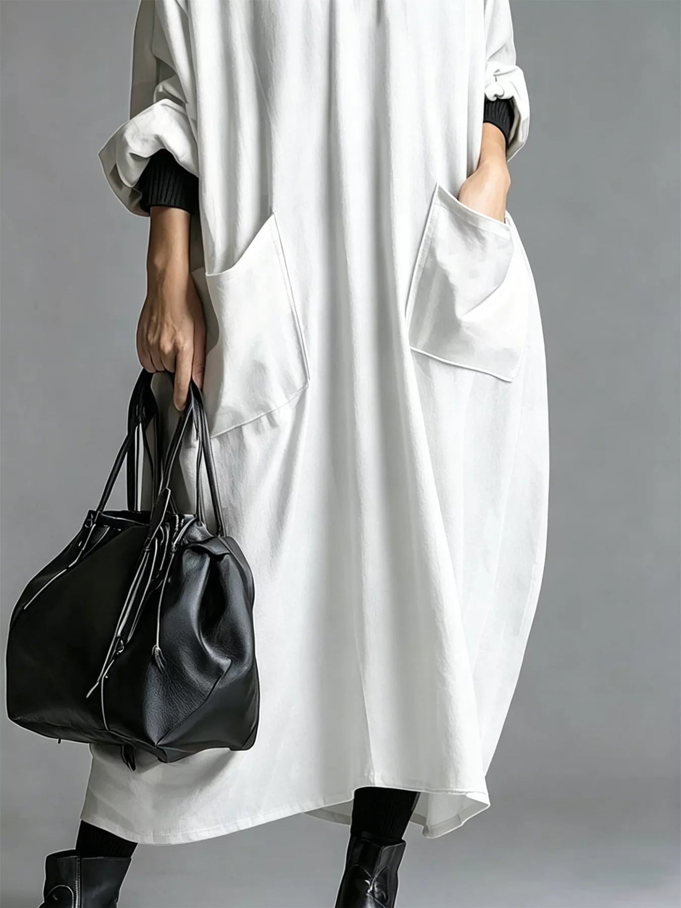 Trendsi Full Size Loose-Fit Mock Neck Midi Dress with Pockets Plus Size -
