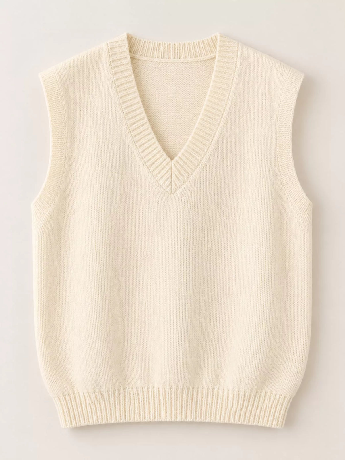 Beige v-neck knit sweater vest