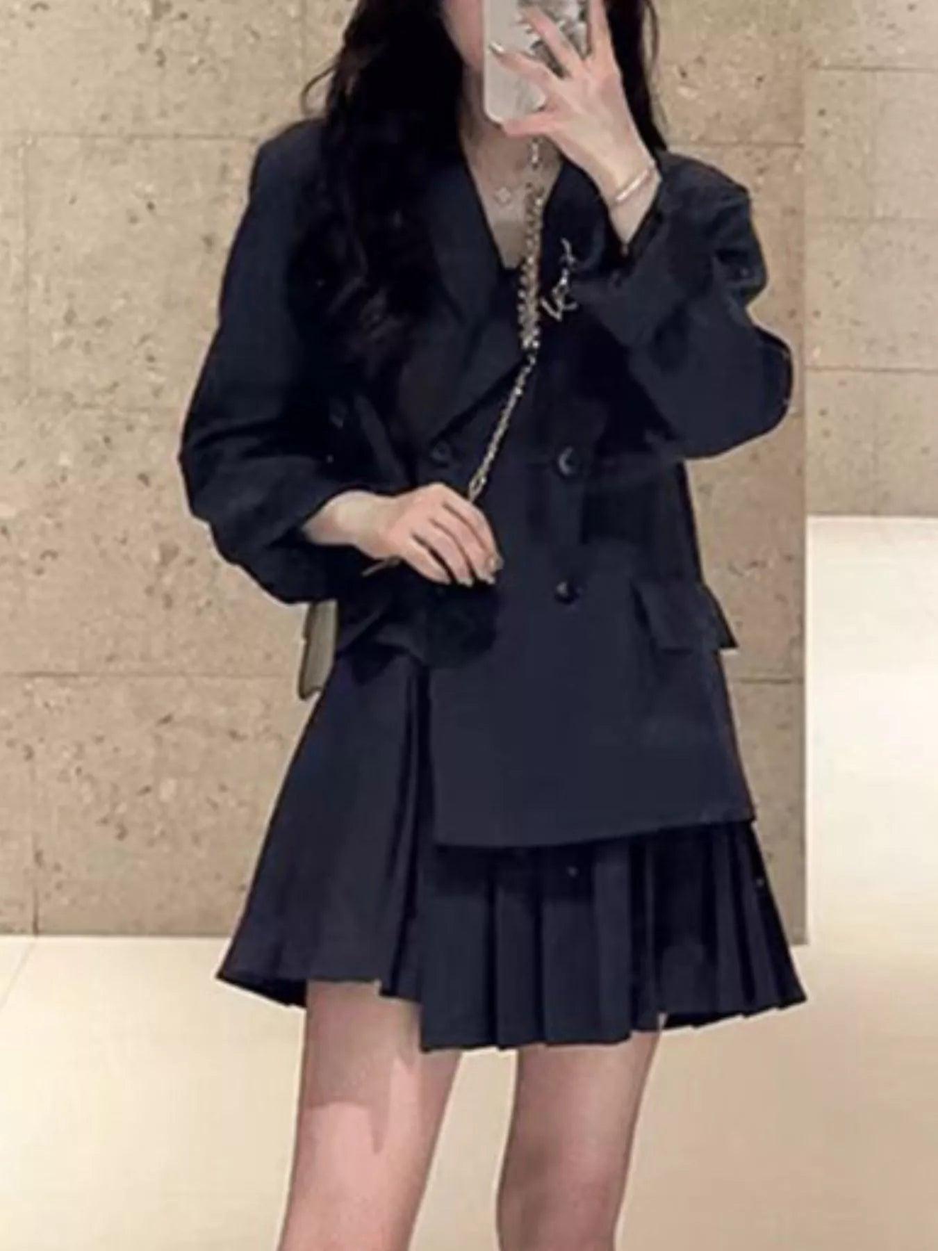 Trendsi Plus Size Asymmetrical Pleated Blazer Dress - Dresses