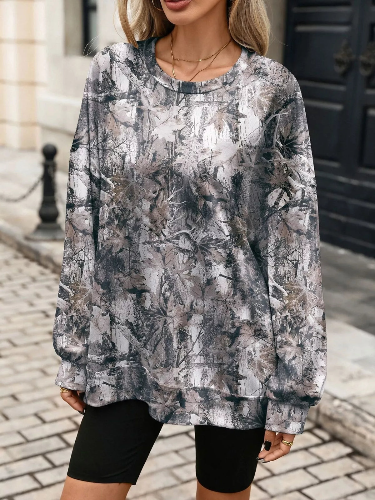Trendsi Printed Round Neck Sweatshirt -