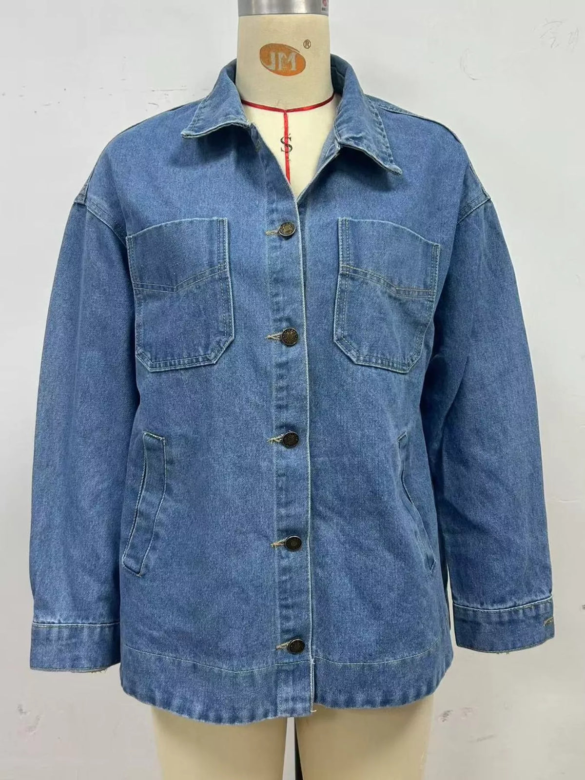 Blue button up long sleeve denim jacket