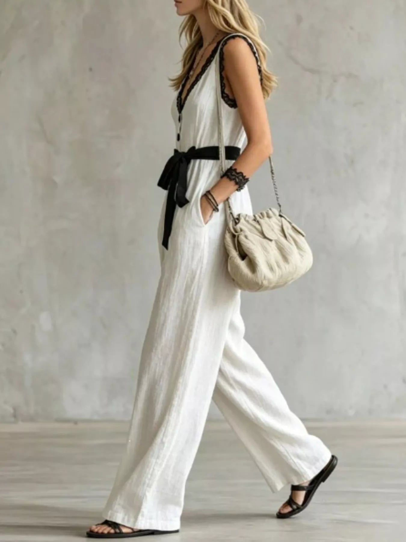 Trendsi Lace Detail V-Neck Sleeveless Jumpsuit -