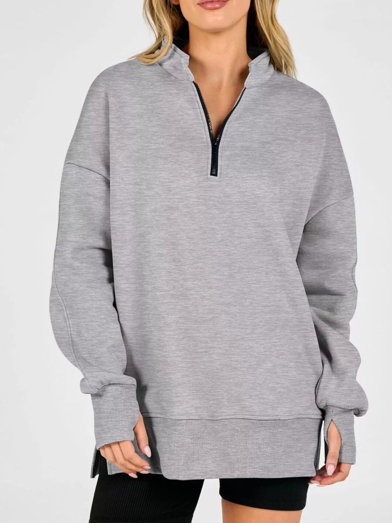 Trendsi Quarter-Zip Dropped Shoulder Sweatshirt -