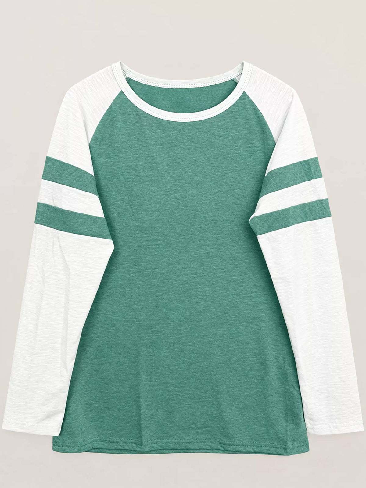 Green color-block raglan sleeve striped t-shirt