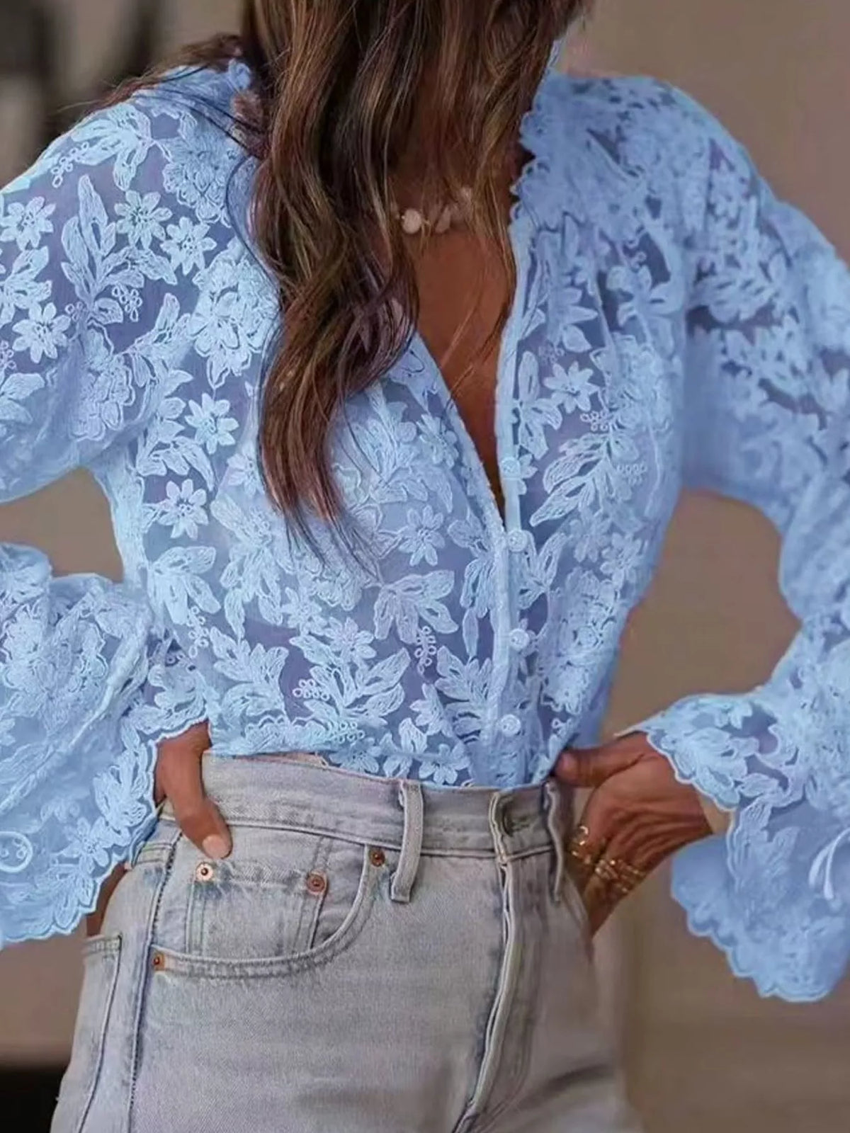 Floral Lace Sheer Shirt — front view