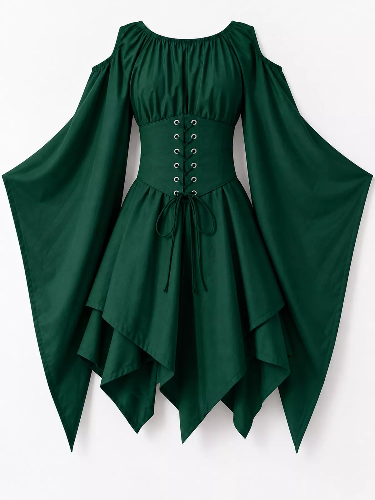 Lace-up asymmetric dress, green back