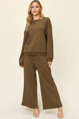 Trendsi Double Take Full Size Texture Long Sleeve Top and Pants Set - Pants